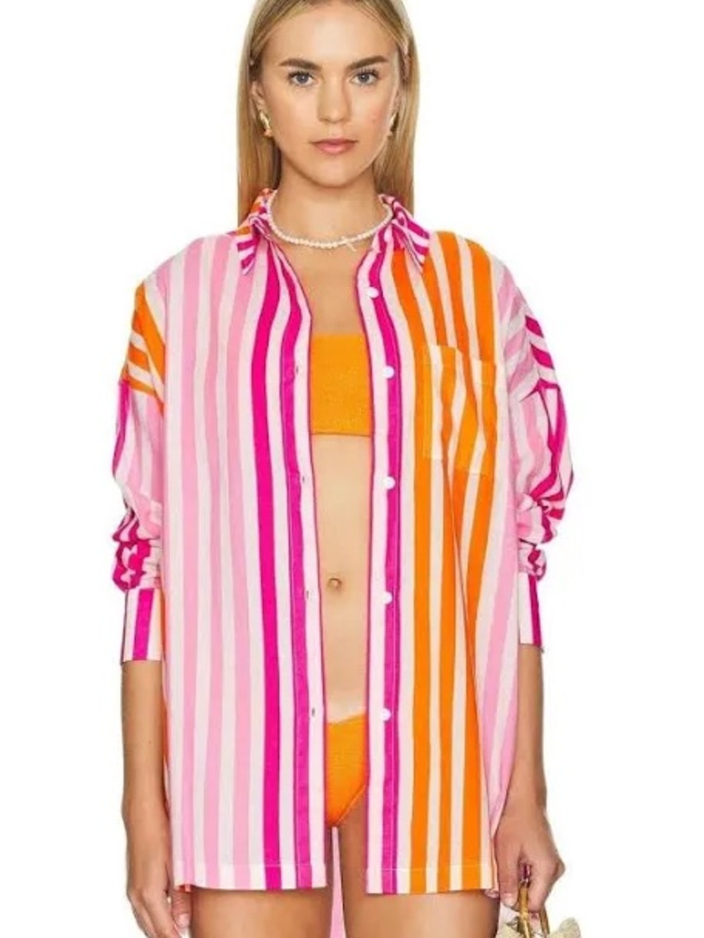 Beach Riot Striped Pink & Orange Button-Down Shirt